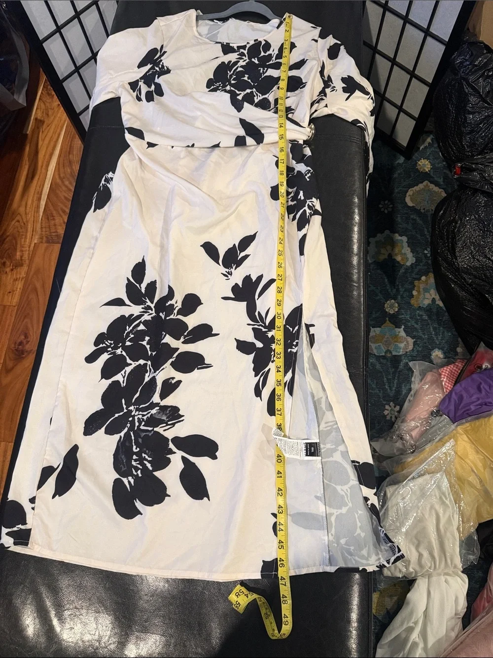 SHEIN Cream Maxi Dress with Black Floral Print